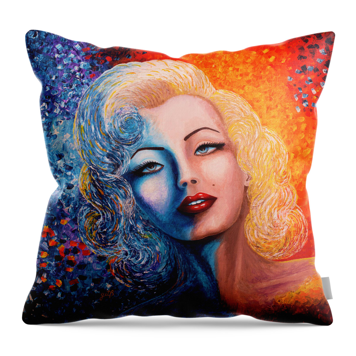 Marilyn Monroe Throw Pillow featuring the painting Marilyn Monroe original acrylic palette knife painting by Georgeta Blanaru