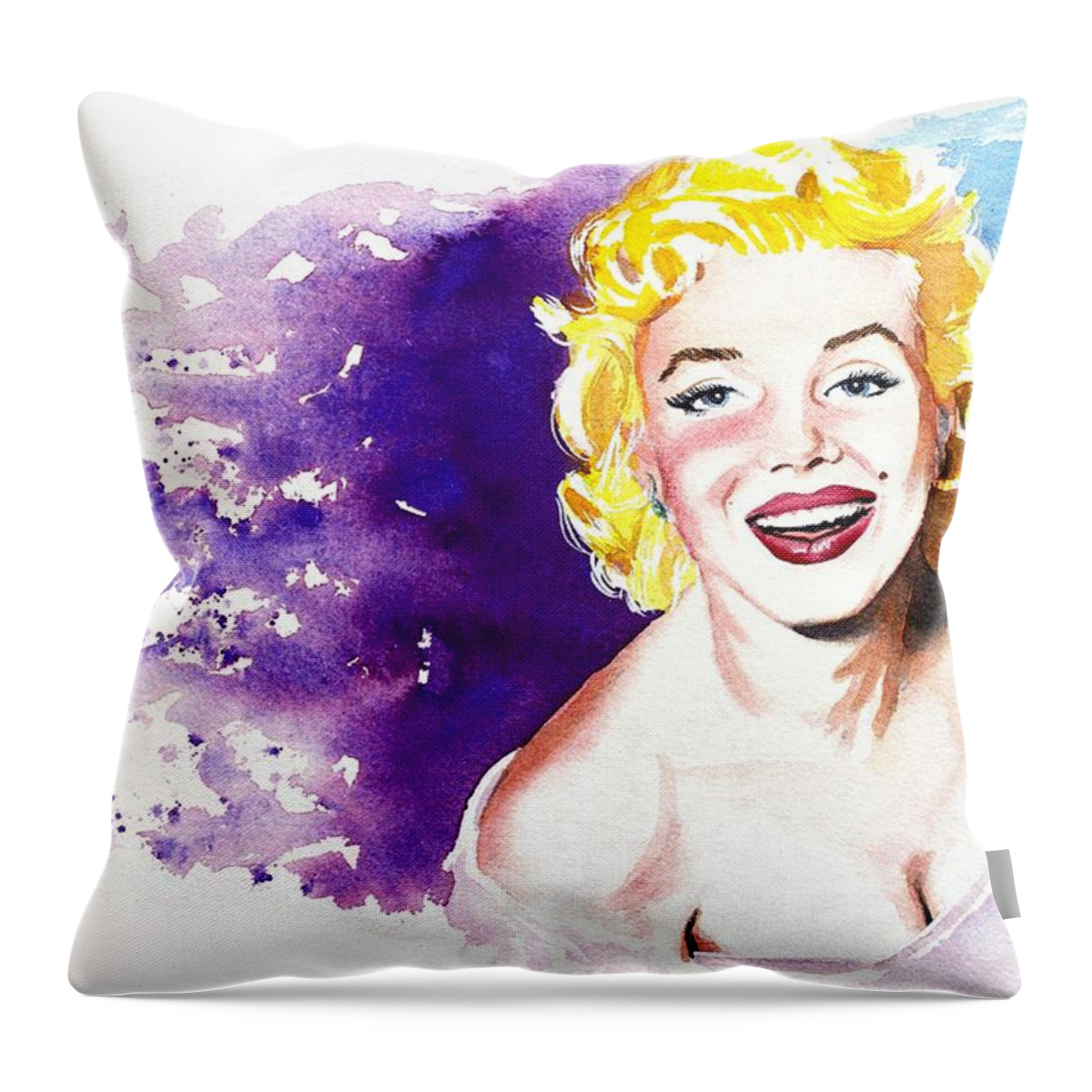 Actresses Throw Pillow featuring the painting Marilyn Monroe sunny by Ken Meyer jr