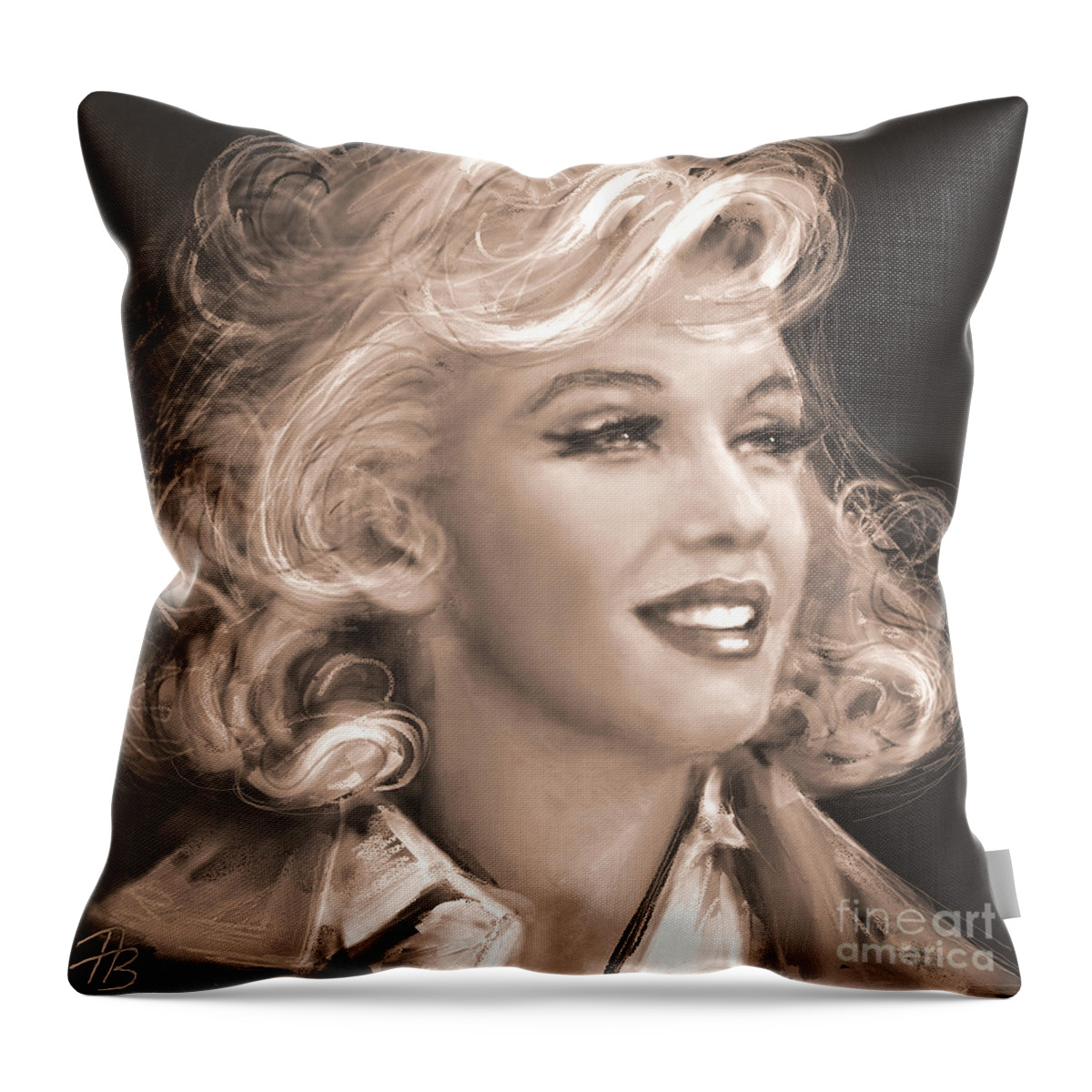 Angie Braun Throw Pillow featuring the painting Marilyn Sepia by Angie Braun
