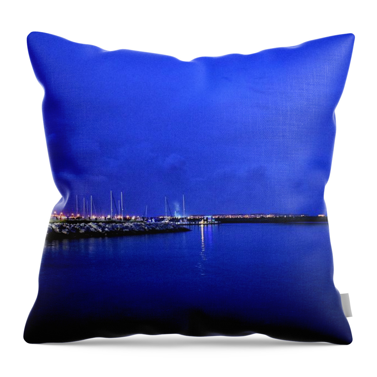 Landscape Throw Pillow featuring the photograph Marina at Night by Vicki Lewis