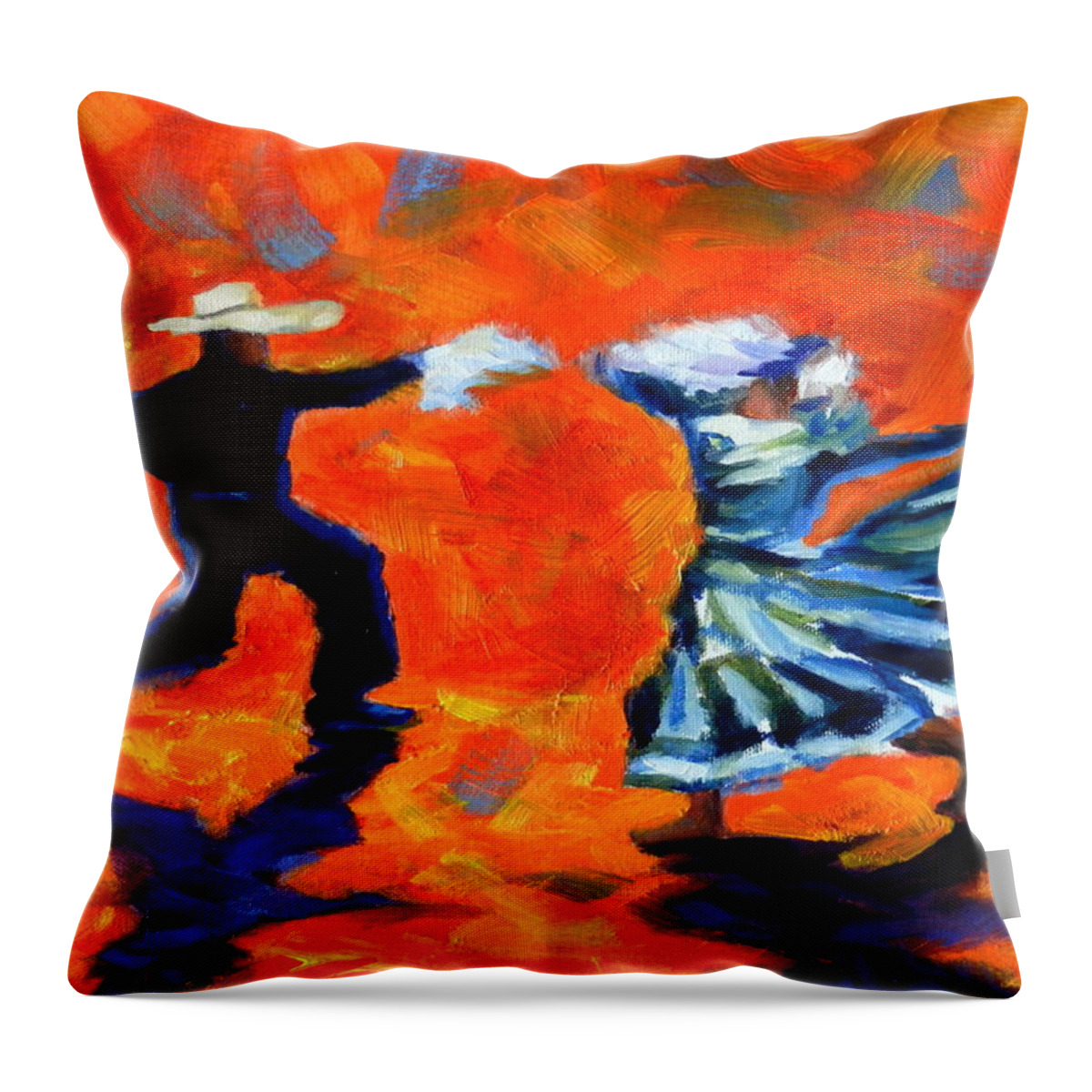 Figure Throw Pillow featuring the painting Marinera Nortenia red, Peru Impression by Ningning Li