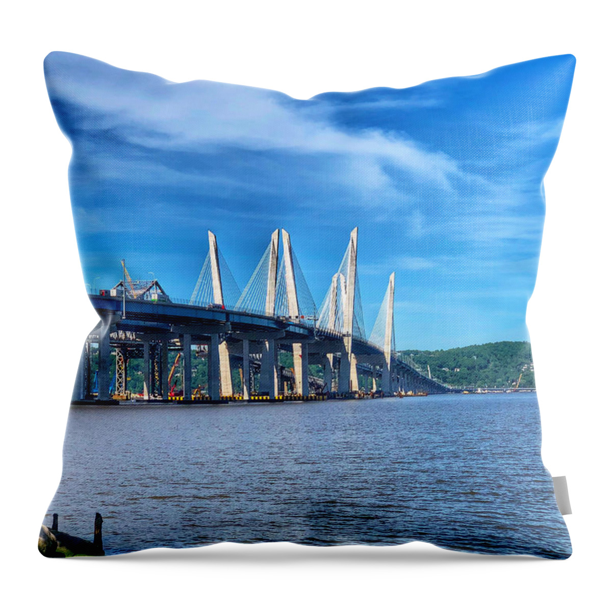 The Tappan Zee Bridge Throw Pillow featuring the photograph Mario Cuomo Bridge by Bill Rogers