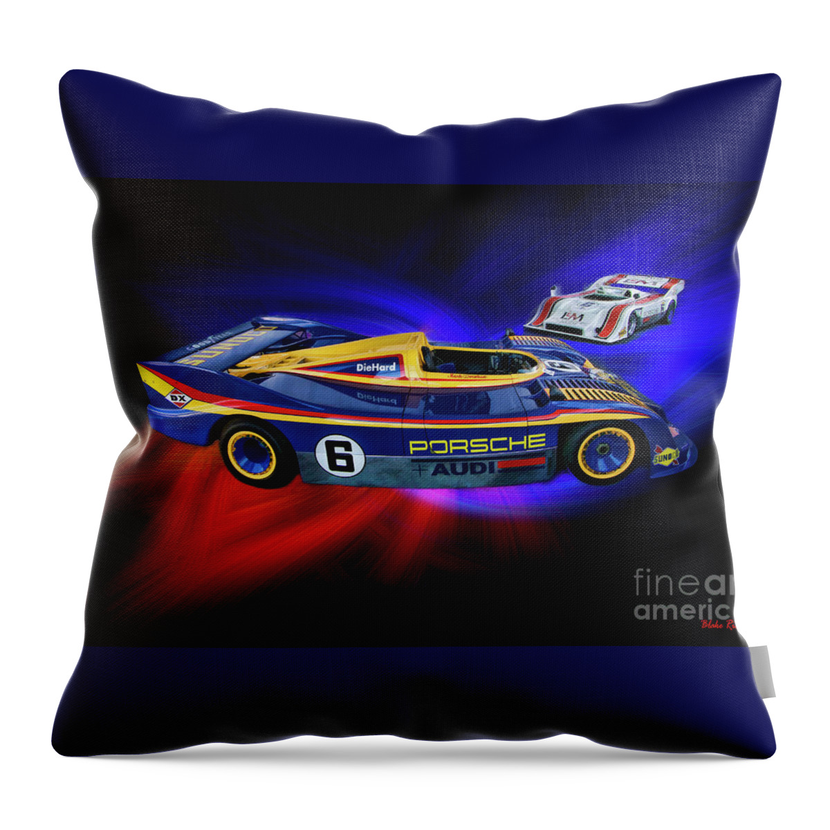 Mark Donohue Throw Pillow featuring the photograph Mark Donohue and George Follmer Porsche by Blake Richards