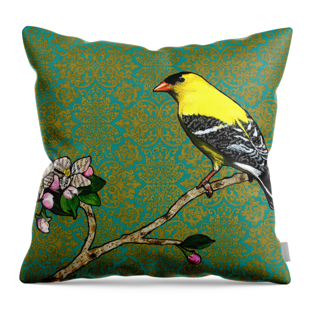 Goldfinch Throw Pillow featuring the mixed media Mark by Jacqueline Bevan