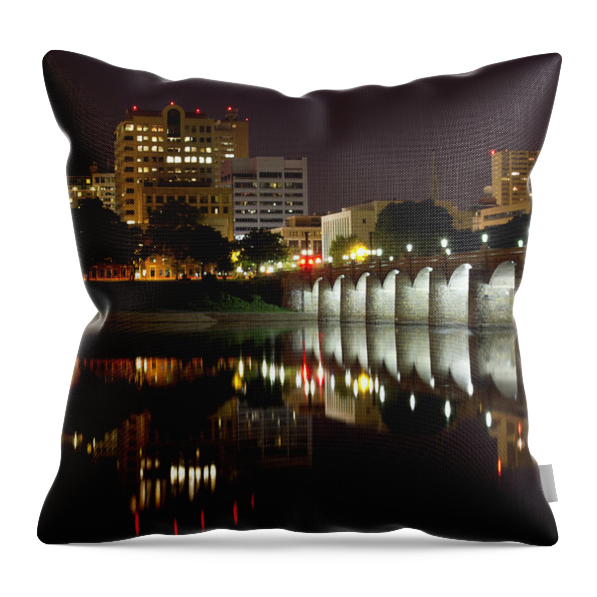 City Throw Pillow featuring the photograph Market Street Bridge Reflections by Shelley Neff