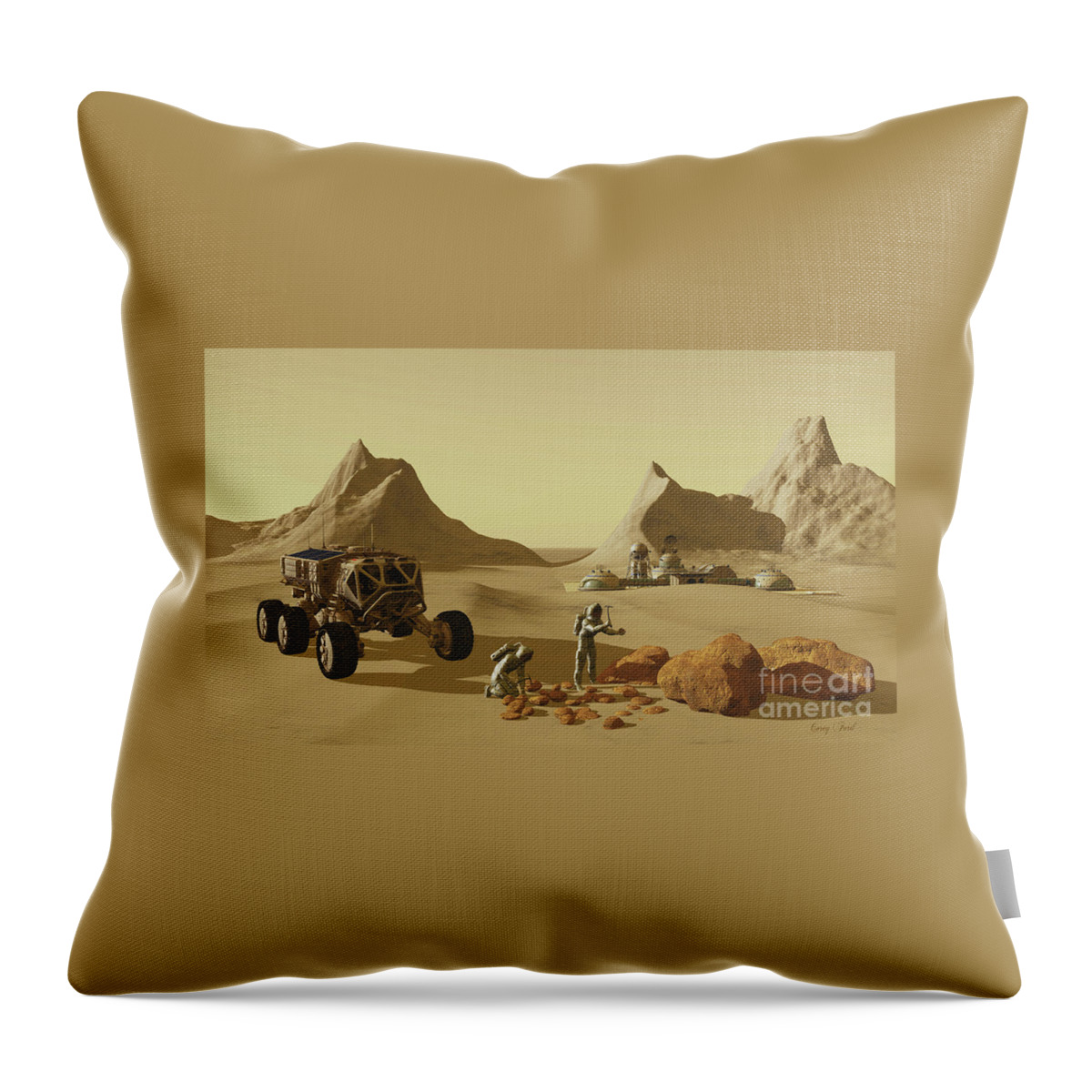3d Illustration Throw Pillow featuring the painting Mars Planet Explorers by Corey Ford