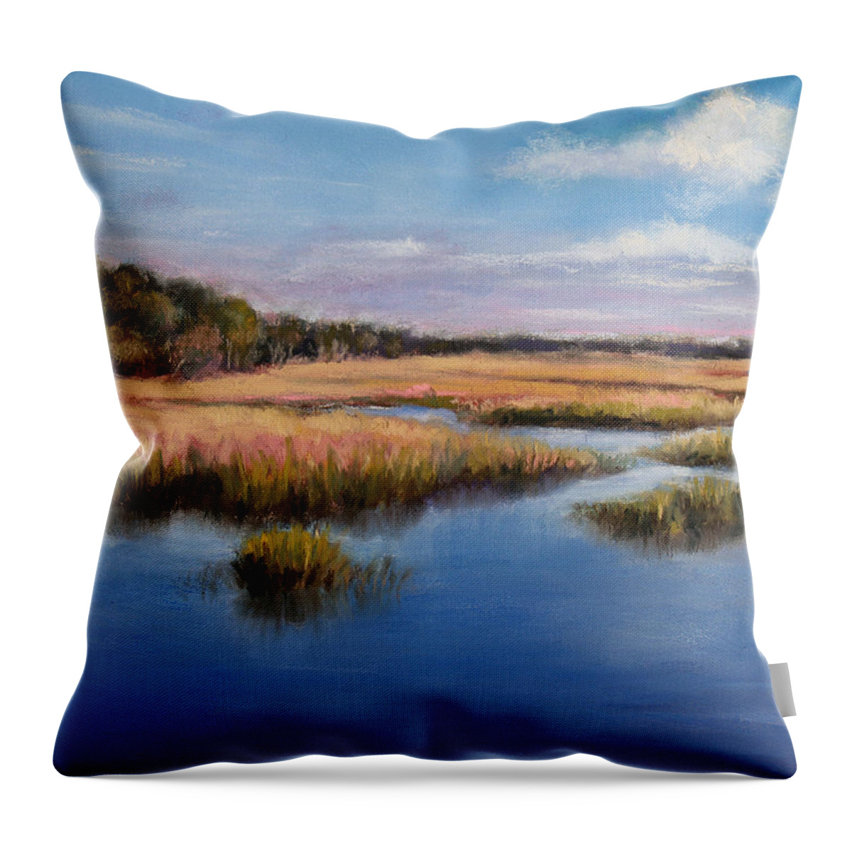 Marsh Throw Pillow featuring the pastel Marshland in Florida by Susan Jenkins