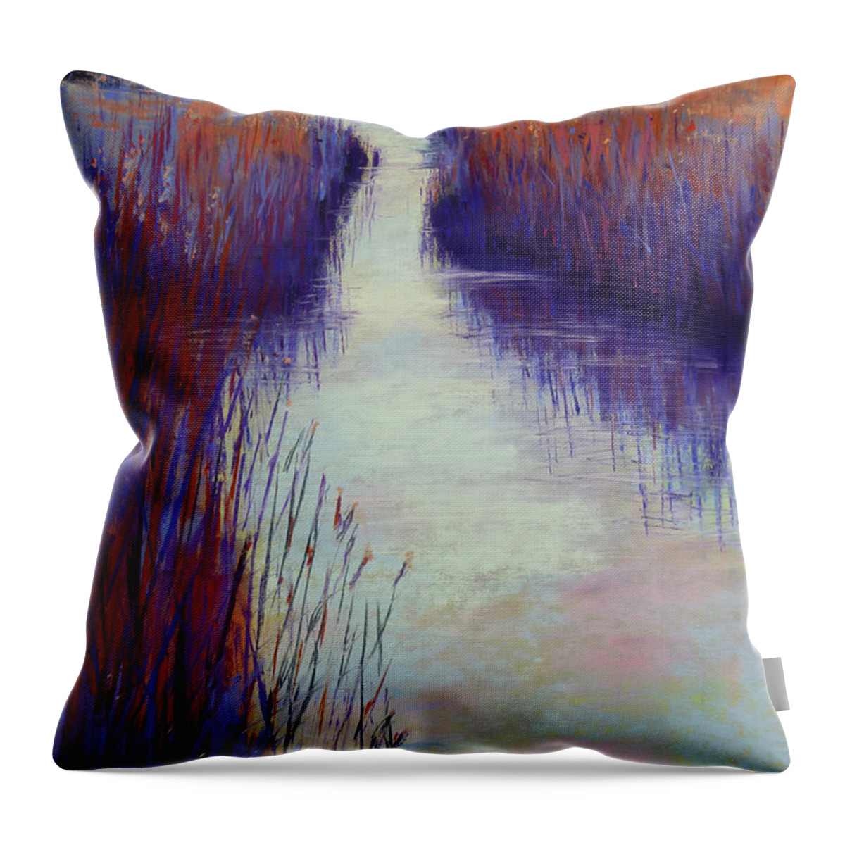 Landscape Throw Pillow featuring the painting Marshy Reeds by Lisa Crisman