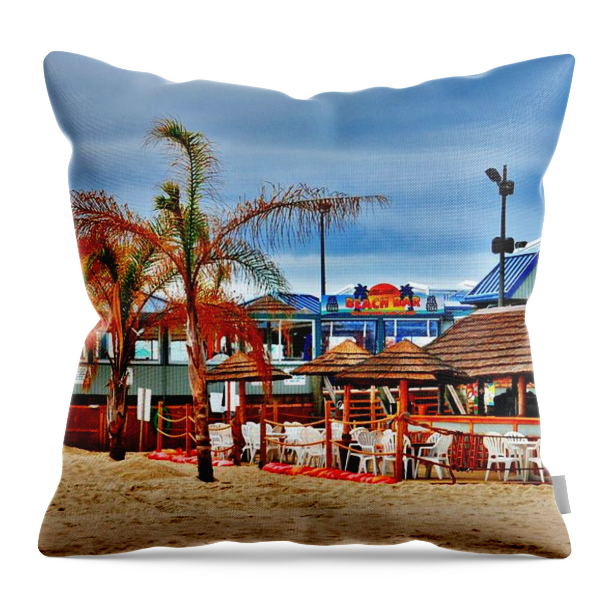 Jersey Shore Throw Pillow featuring the photograph Martells On The Beach - Jersey Shore by Angie Tirado