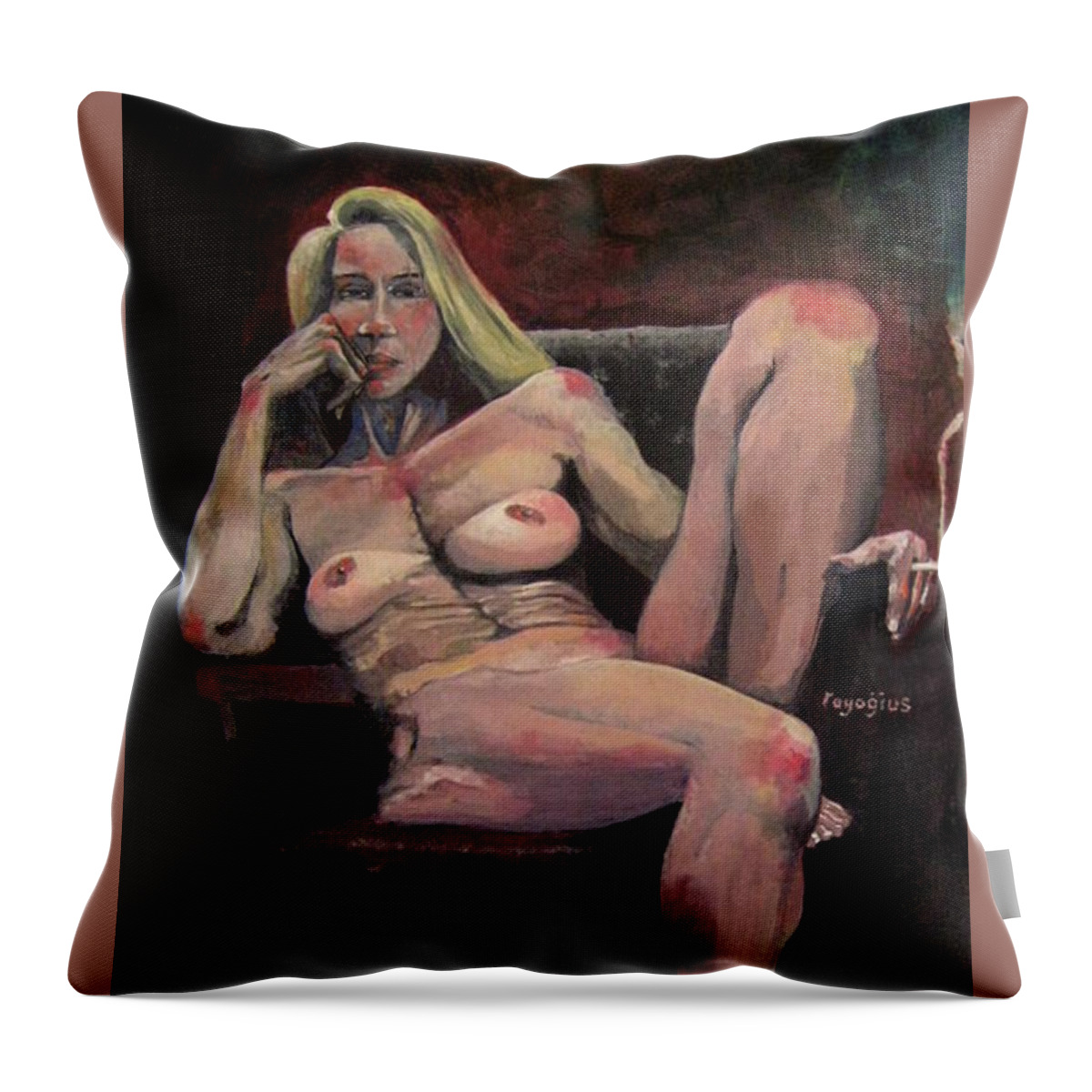 Nude Throw Pillow featuring the painting Martine by Ray Agius