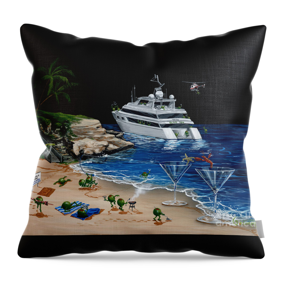 Taking A Break Throw Pillow featuring the painting Martini Cove La Jolla by Michael Godard