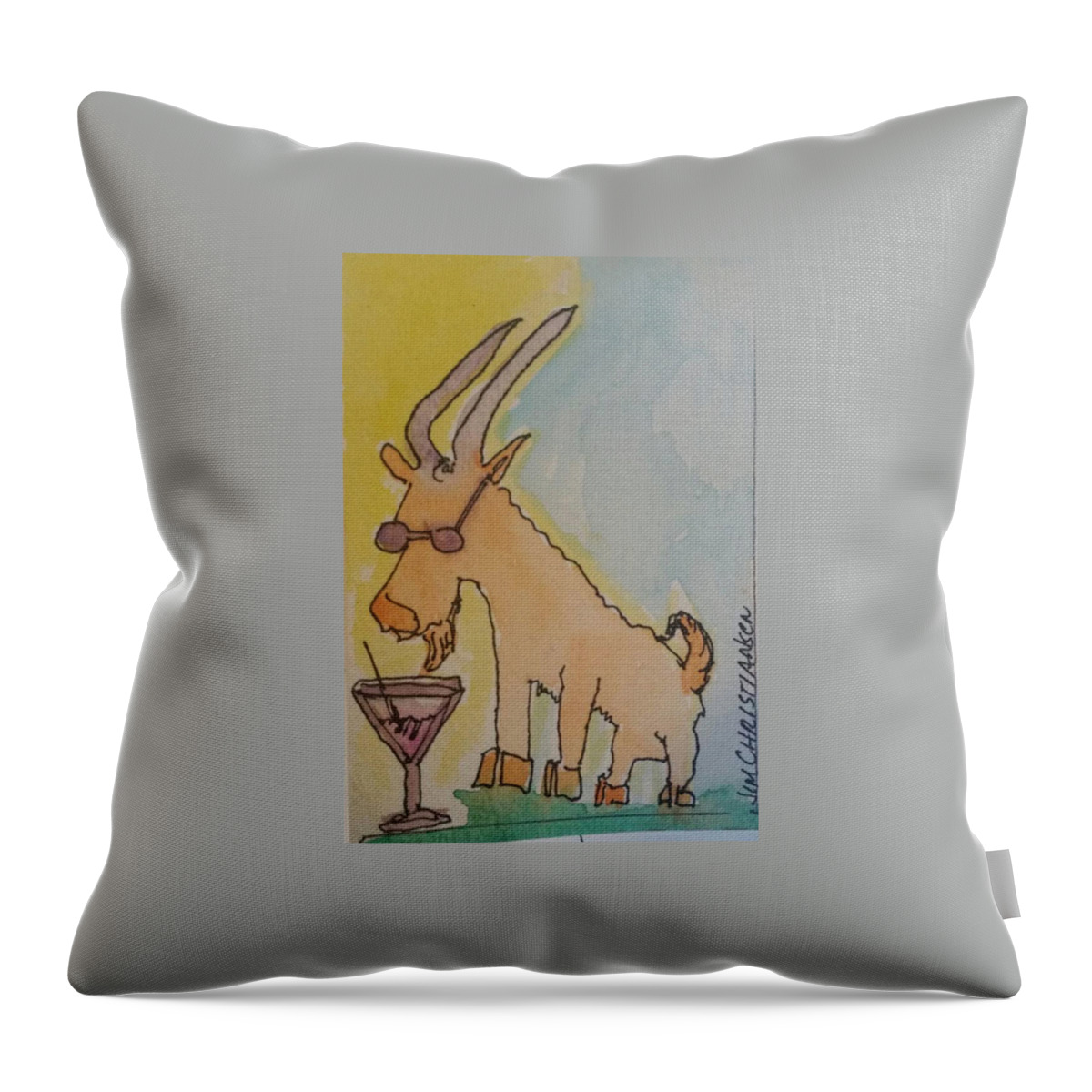 Martini Throw Pillow featuring the painting Martini Goat by James Christiansen