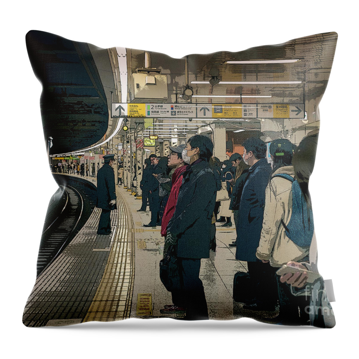 Pedestrians Throw Pillow featuring the photograph Marunouchi Line, Tokyo Metro Japan Poster 2 by Perry Rodriguez