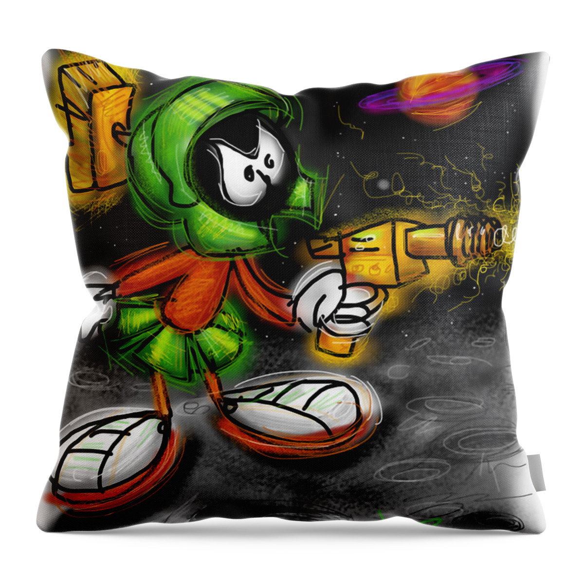 Marvin Throw Pillow featuring the digital art Marvin the Martian by Russell Pierce