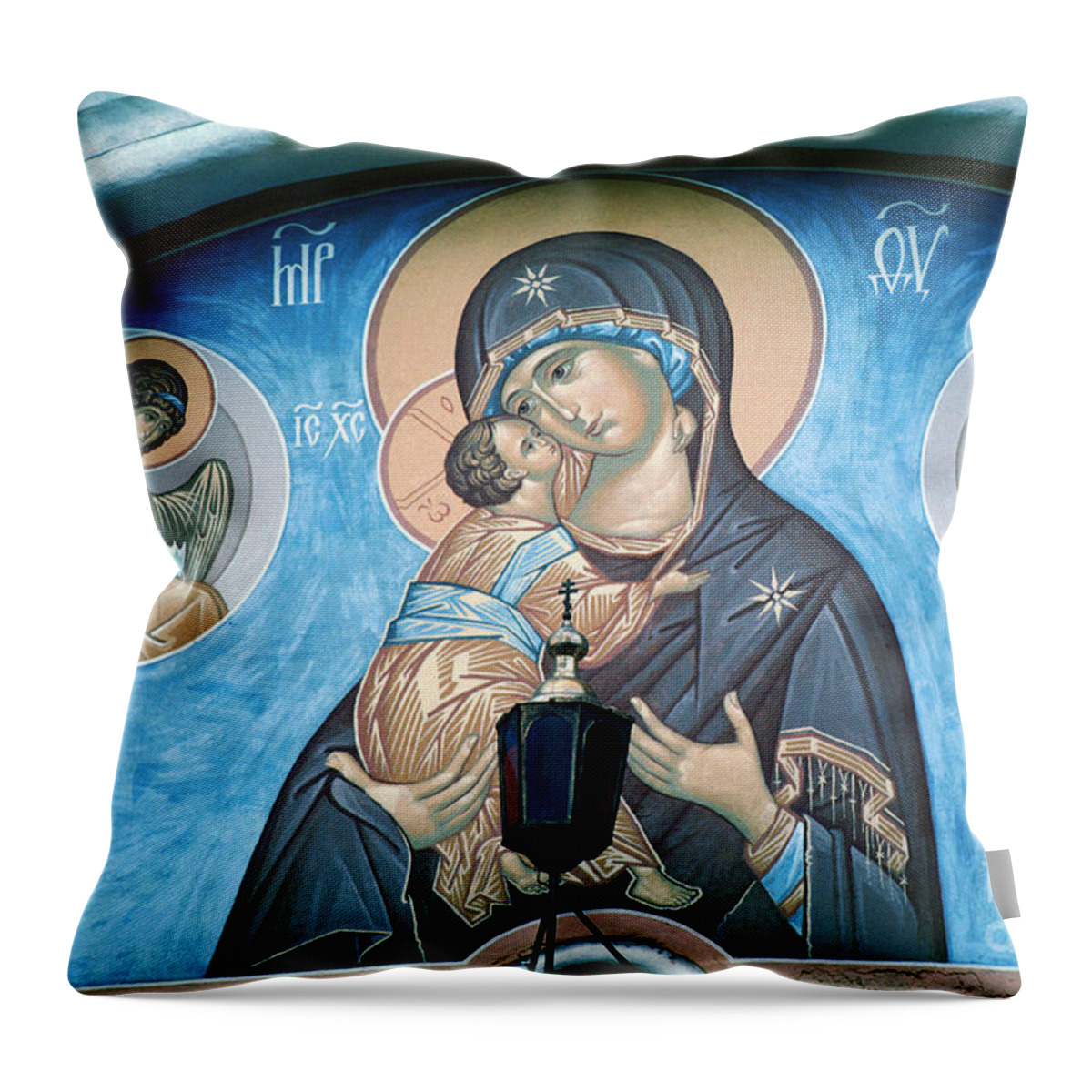 Trinity Lavra Of St. Sergius Throw Pillow featuring the photograph Mary Magdelena Jesus Christ Angels Trinity Lavra by Wernher Krutein