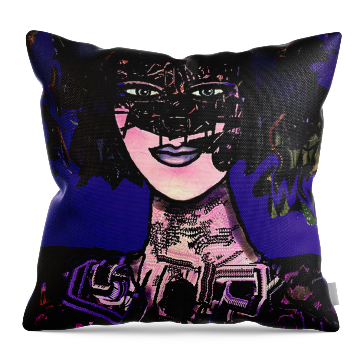 Woman Throw Pillow featuring the mixed media Masked by Natalie Holland