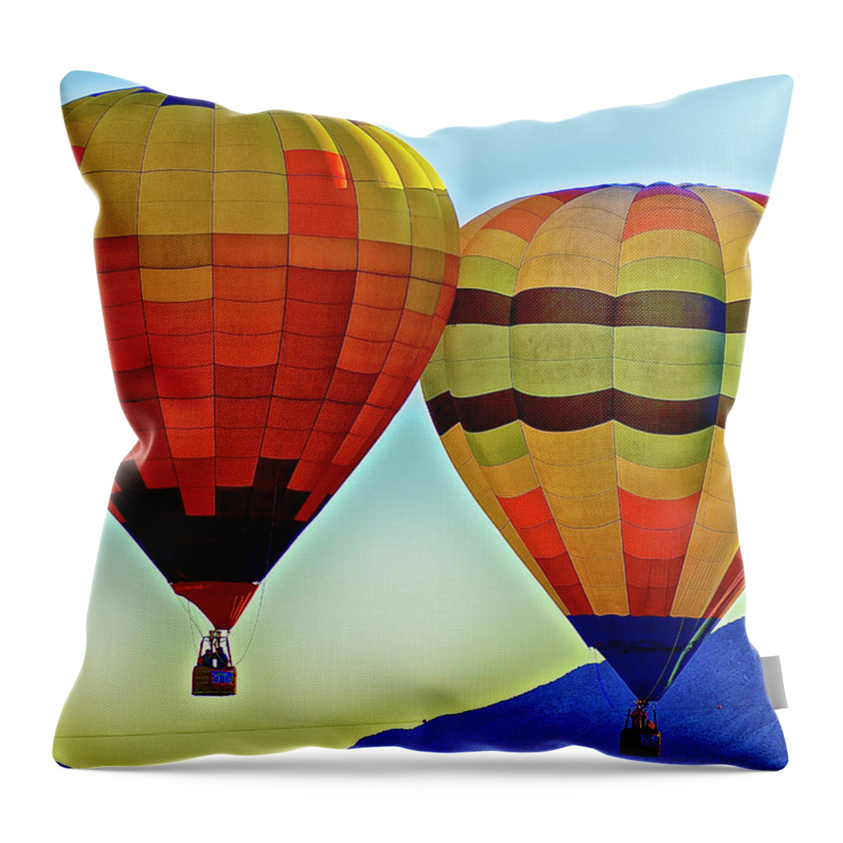 Albuquerque International Balloon Fiesta Throw Pillow featuring the photograph Mass Ascension of Balloons 1 by Donald Pash