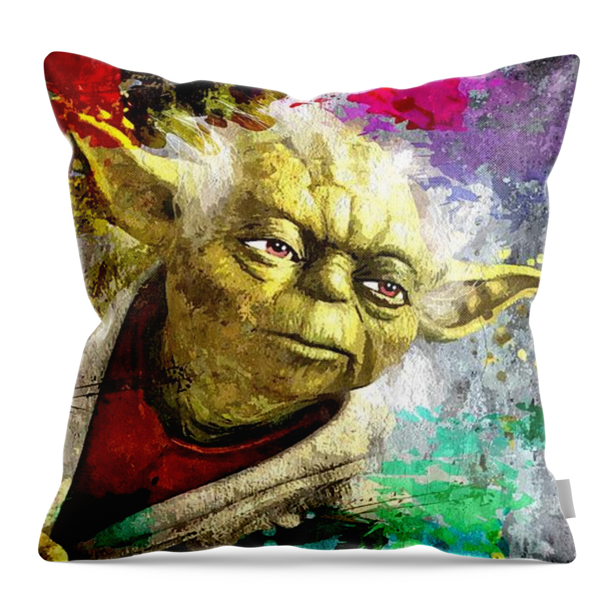 Master Yoda Throw Pillow featuring the mixed media Master Yoda by Daniel Janda