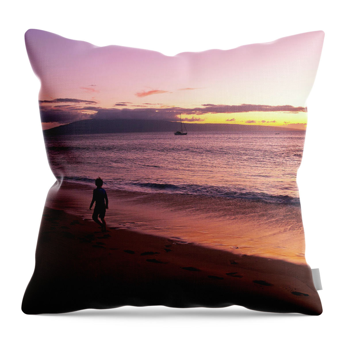 Hawaii Throw Pillow featuring the photograph Maui Sunset by Steven Clark