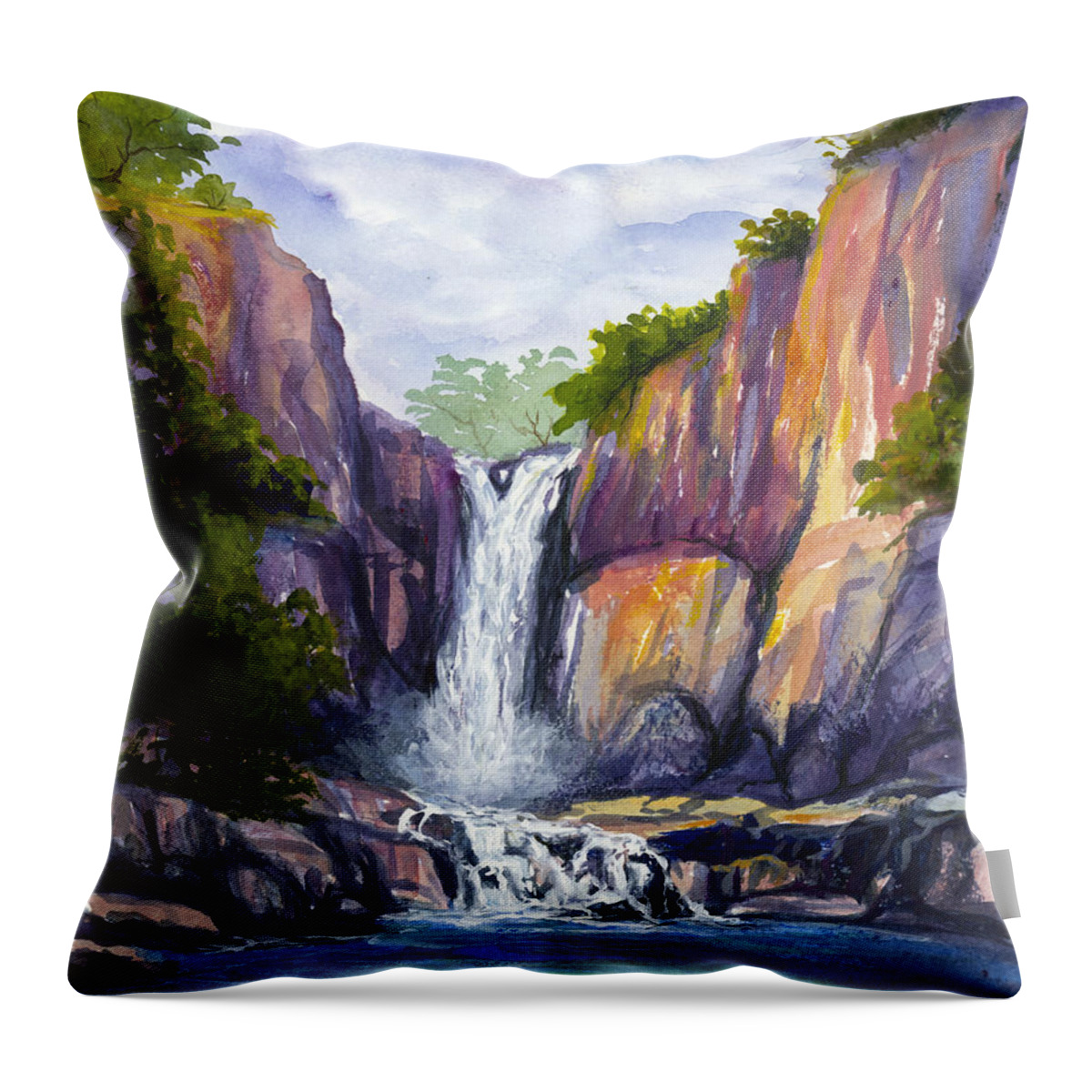 Maui Throw Pillow featuring the painting Maui Waterfall by Darice Machel McGuire