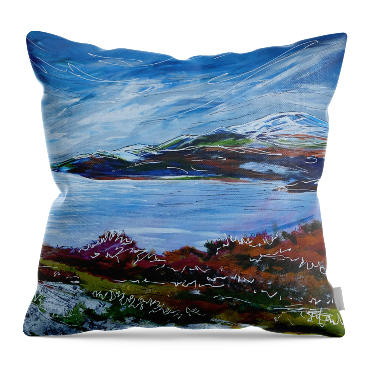 Mawwdach Estuary Throw Pillow featuring the painting Mawwdach Estuary by Laura Hol Art