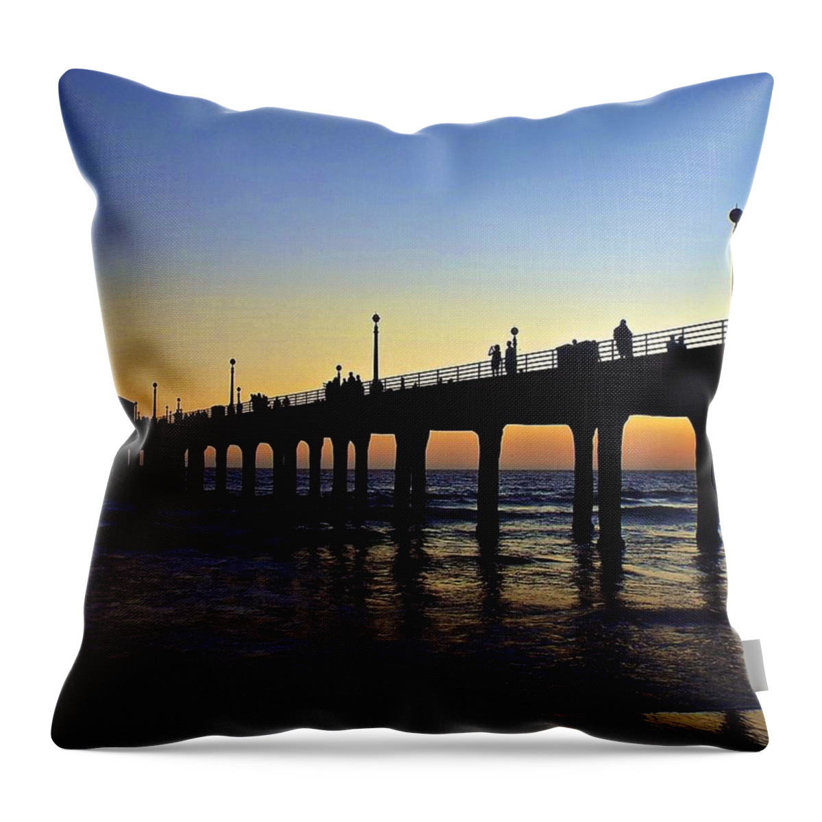 Wave Throw Pillow featuring the photograph MB Pier Sunset by Michael Cappelli