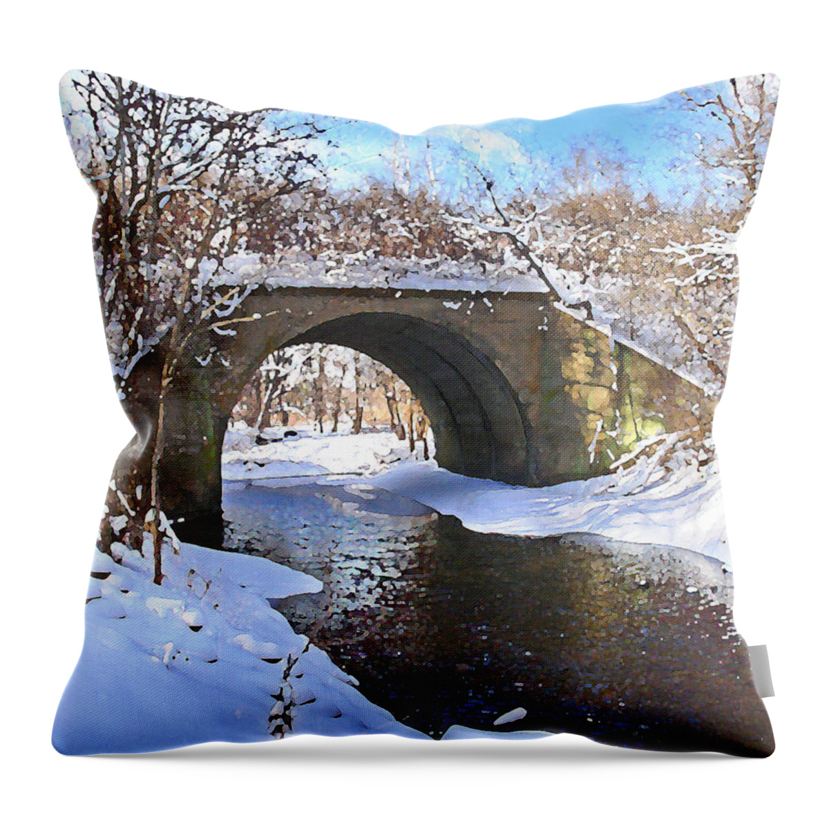 Landscape Throw Pillow featuring the digital art McGowan Bridge by Steve Karol