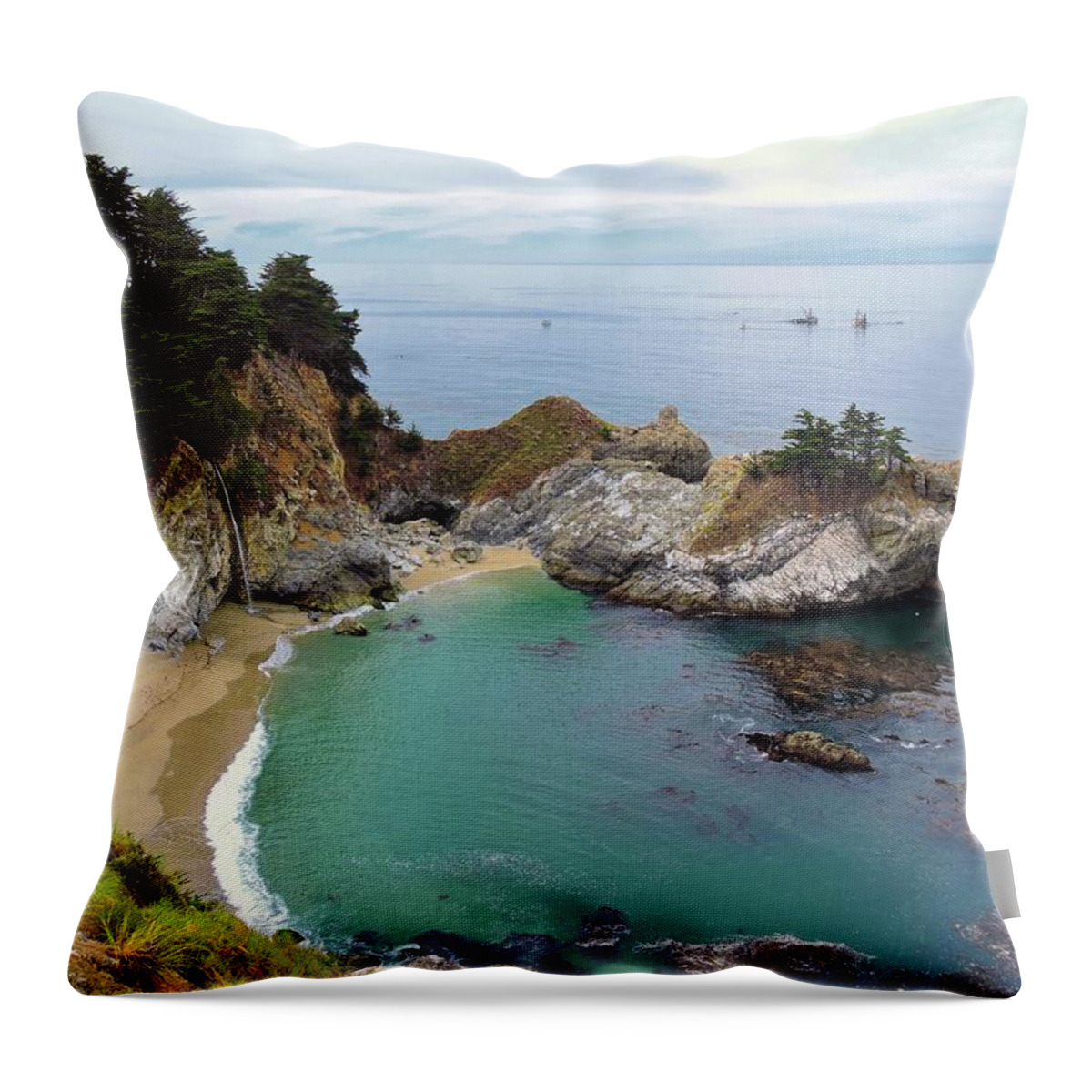 Mcway Cove Throw Pillow featuring the photograph McWay Cove by Connor Beekman