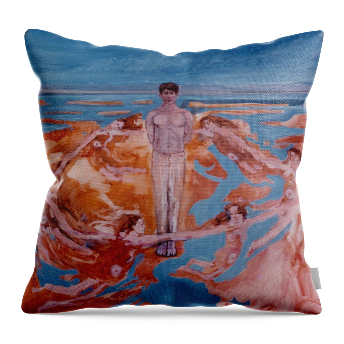 Allegorical Throw Pillow featuring the painting Me And The Furies by Scott Cumming