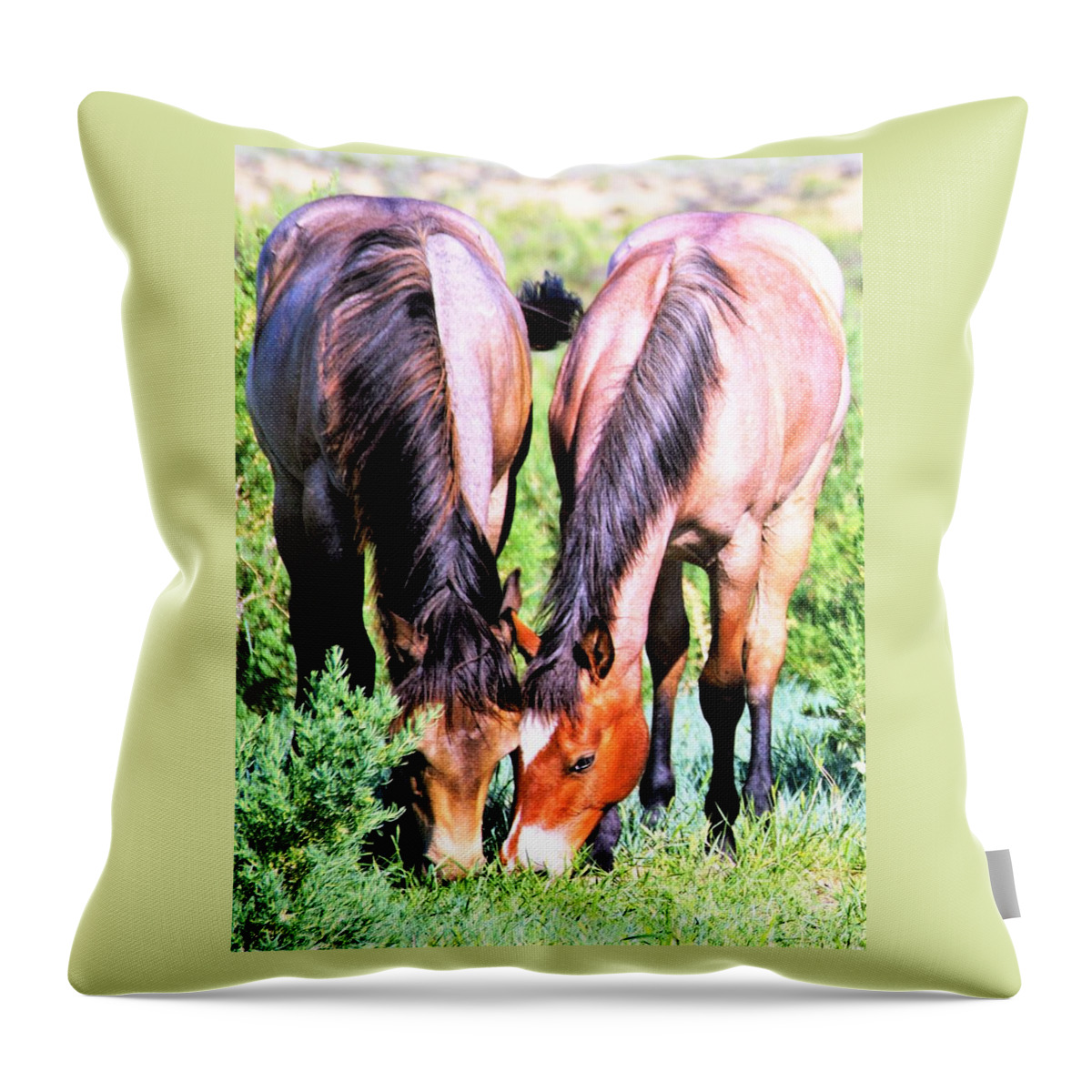 Horses Throw Pillow featuring the photograph Meal Sharing by Merle Grenz