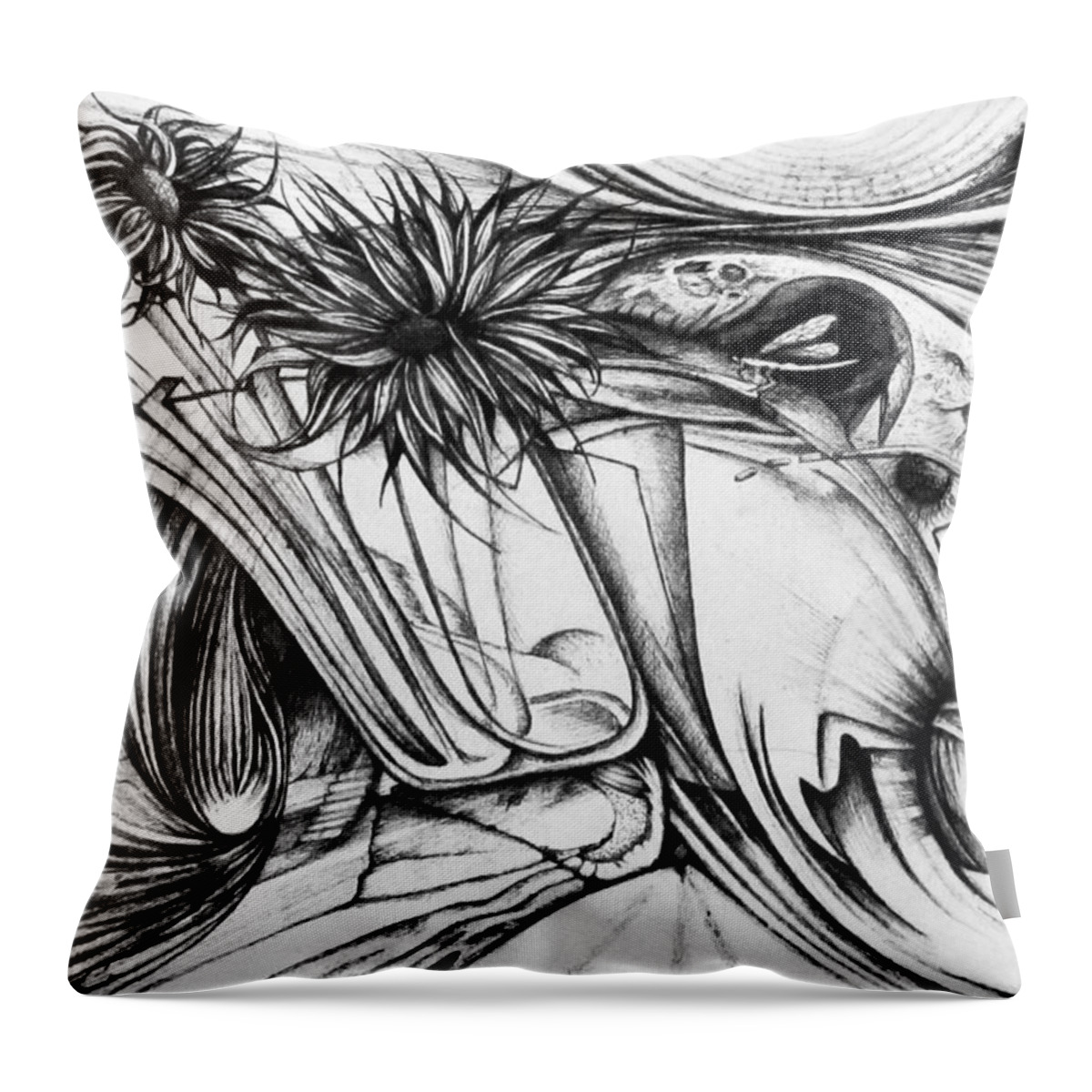 Flowers Throw Pillow featuring the drawing Meanwhile 9 by Nad Wolinska