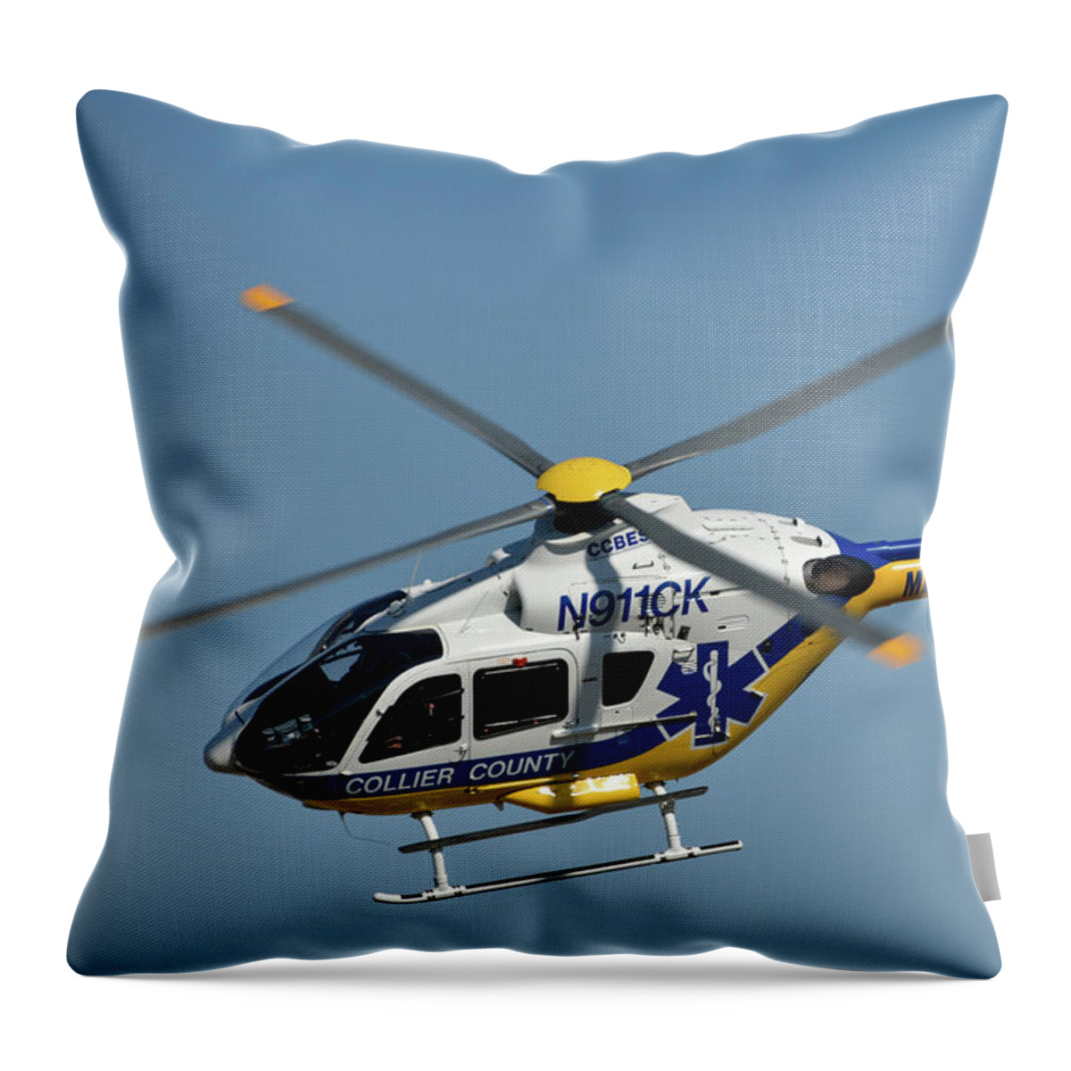 This Is A Photograph Of A White Throw Pillow featuring the photograph Med Flight Helicopter by Artful Imagery
