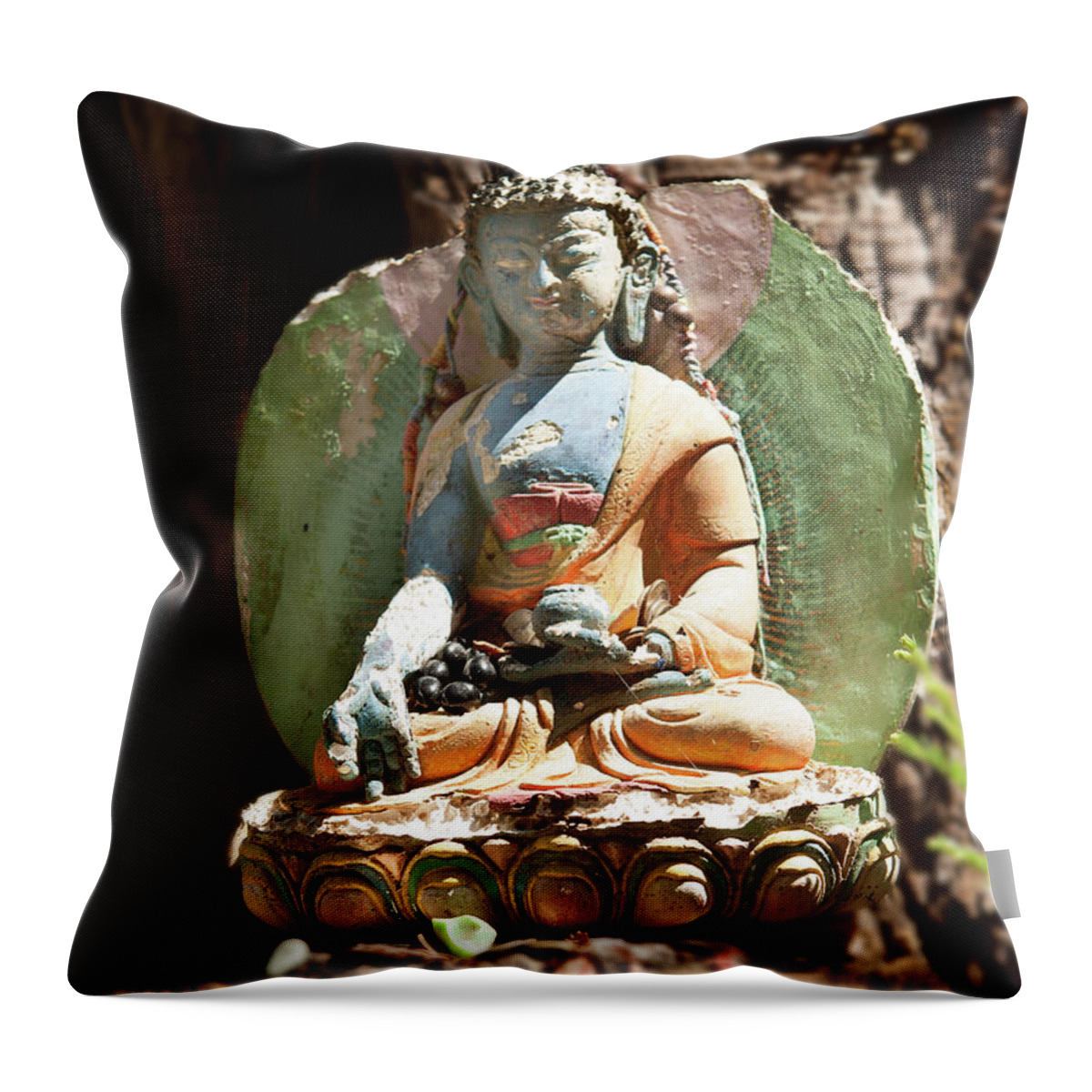 Aptos Ca Throw Pillow featuring the photograph Medicine Buddha with Offerings by Carol Lynn Coronios
