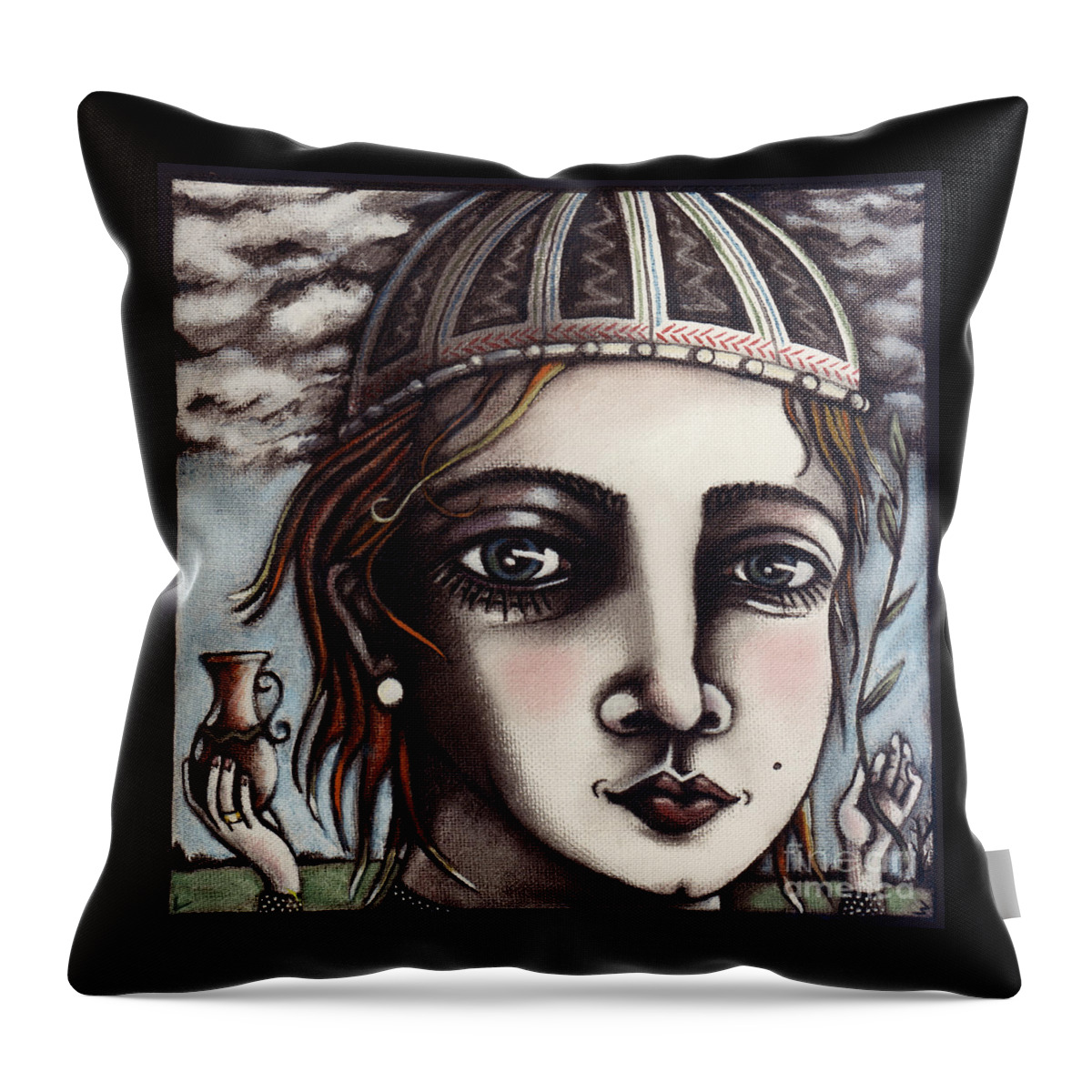Quirky Throw Pillow featuring the painting Medieval Herbalist by Valerie White