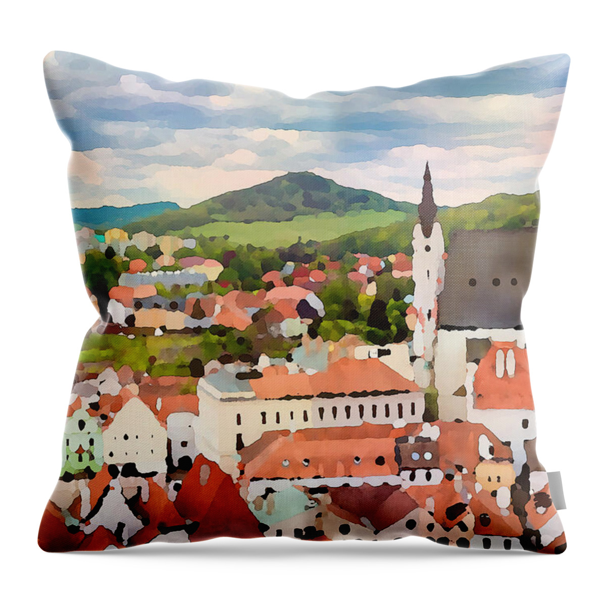 Landscape Throw Pillow featuring the mixed media Medieval Village by Shelli Fitzpatrick