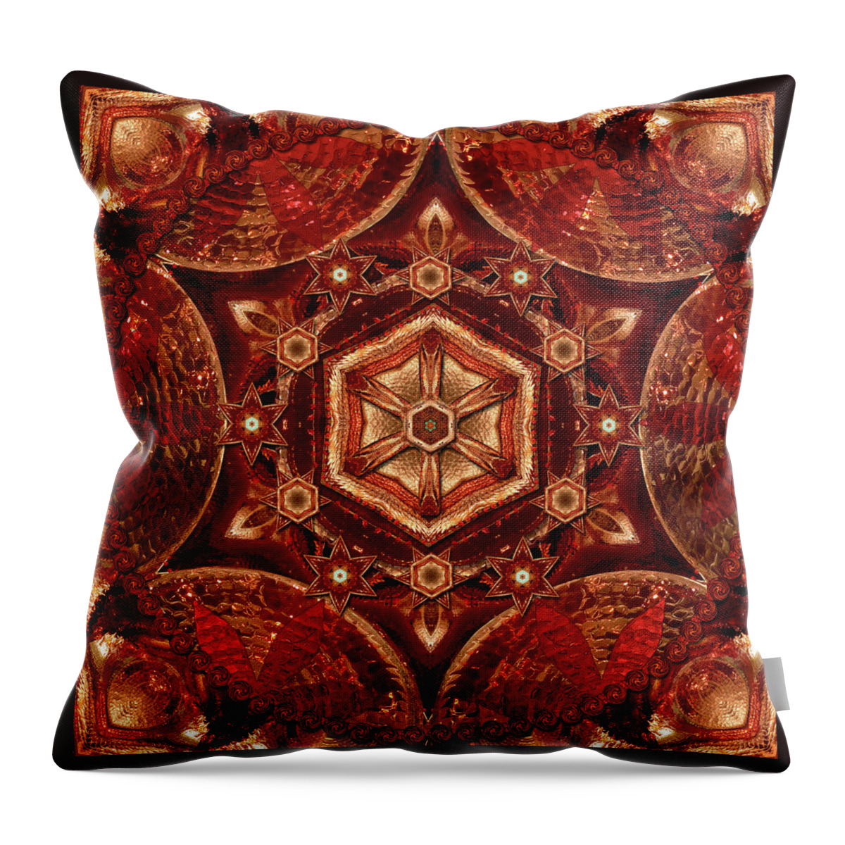 Art. Kaleidoscope Throw Pillow featuring the digital art Meditation in Copper by Deborah Smith