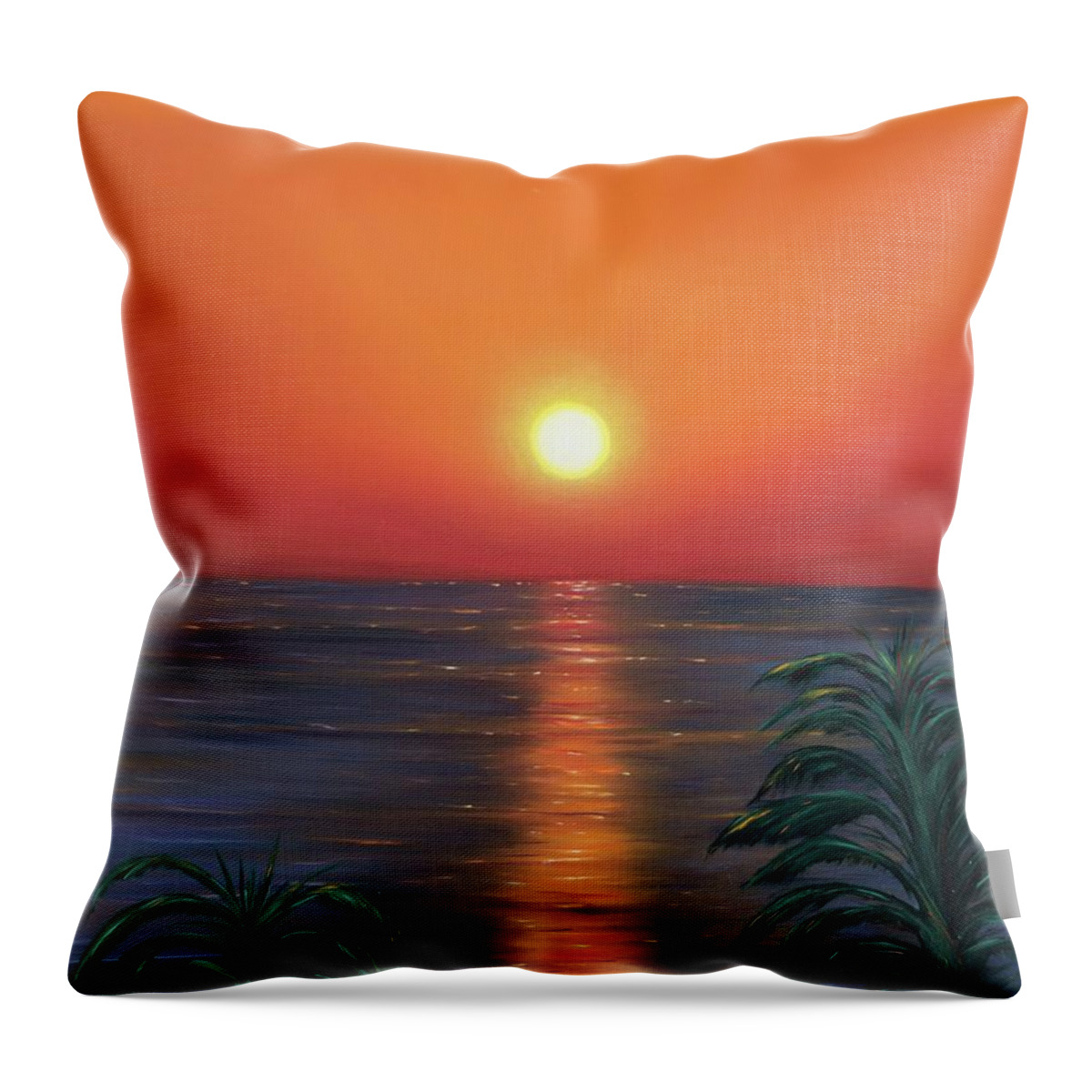 Mediterranean Throw Pillow featuring the painting Mediterranean Sunrise by Neslihan Ergul Colley