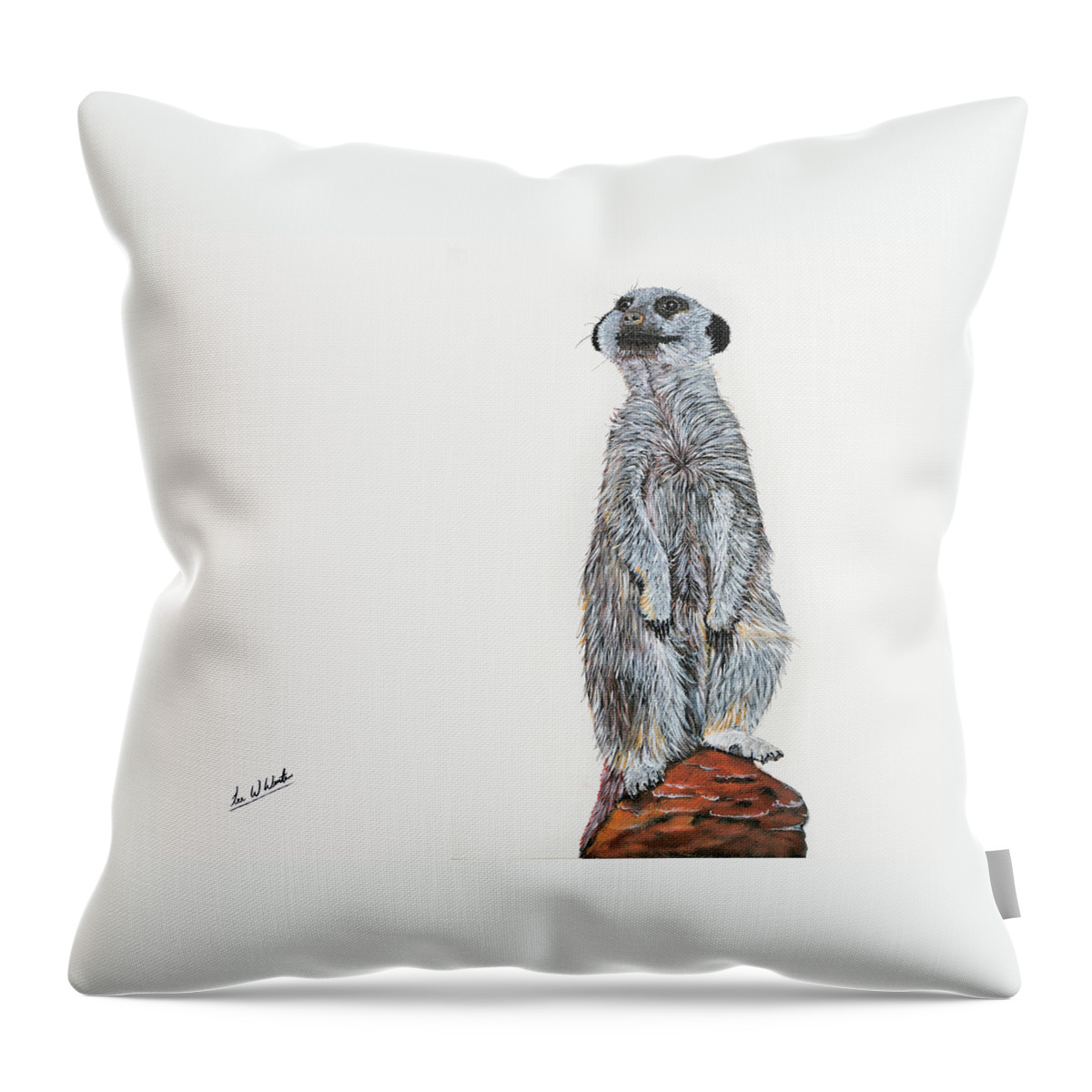 Meerkat Throw Pillow featuring the painting Meer Curiosity by Lee Winter