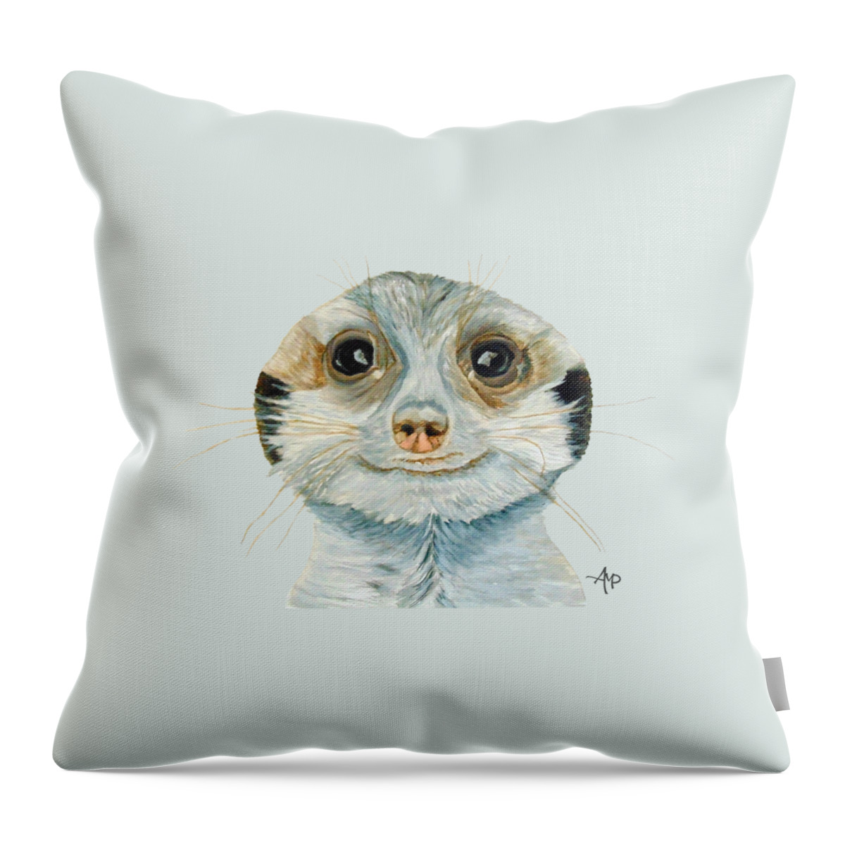 Suricate Throw Pillow featuring the painting Meerkat by Angeles M Pomata