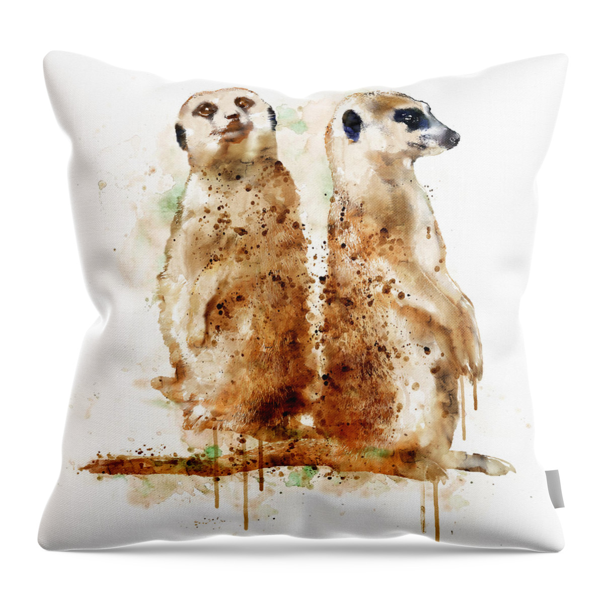 Marian Voicu Throw Pillow featuring the painting Meerkats by Marian Voicu