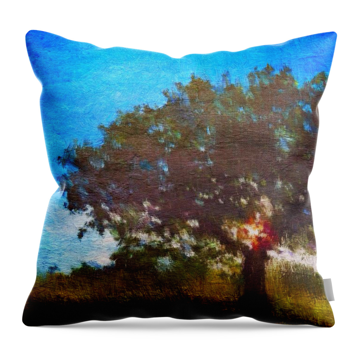 Tree Throw Pillow featuring the painting Meet Me By The Tree by Mark Taylor