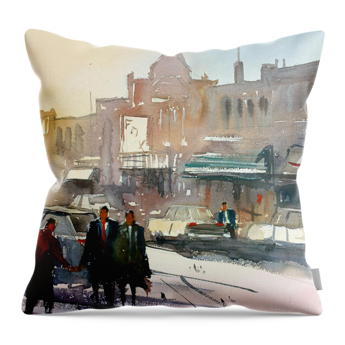 Ryan Radke Throw Pillow featuring the painting Meet Me Downtown - Steven's Point by Ryan Radke