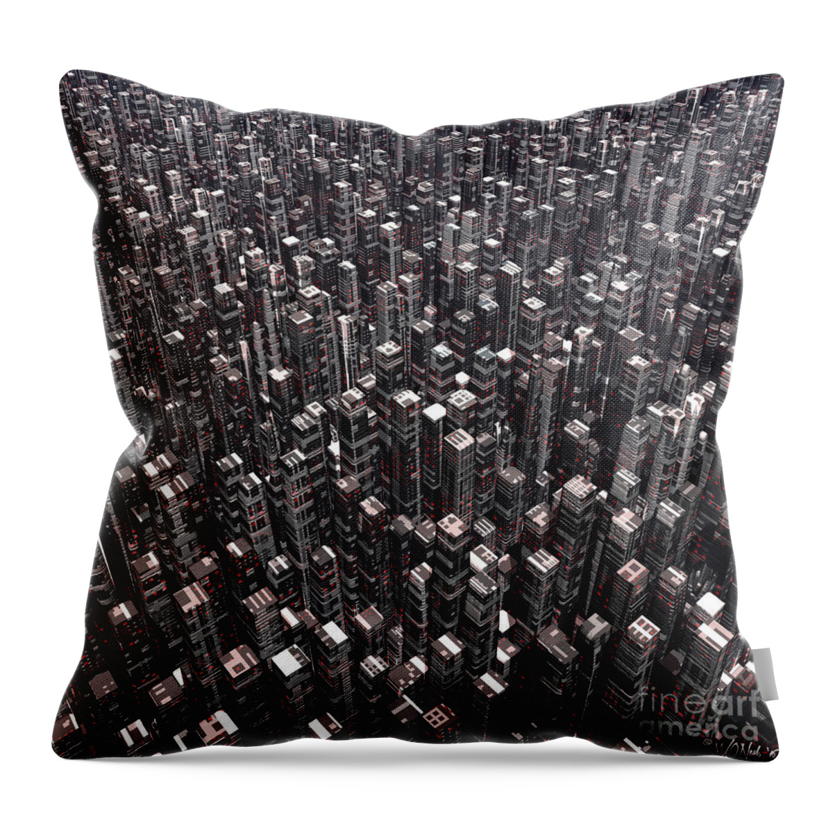 Buildings Throw Pillow featuring the digital art Megalopolis by Walter Neal