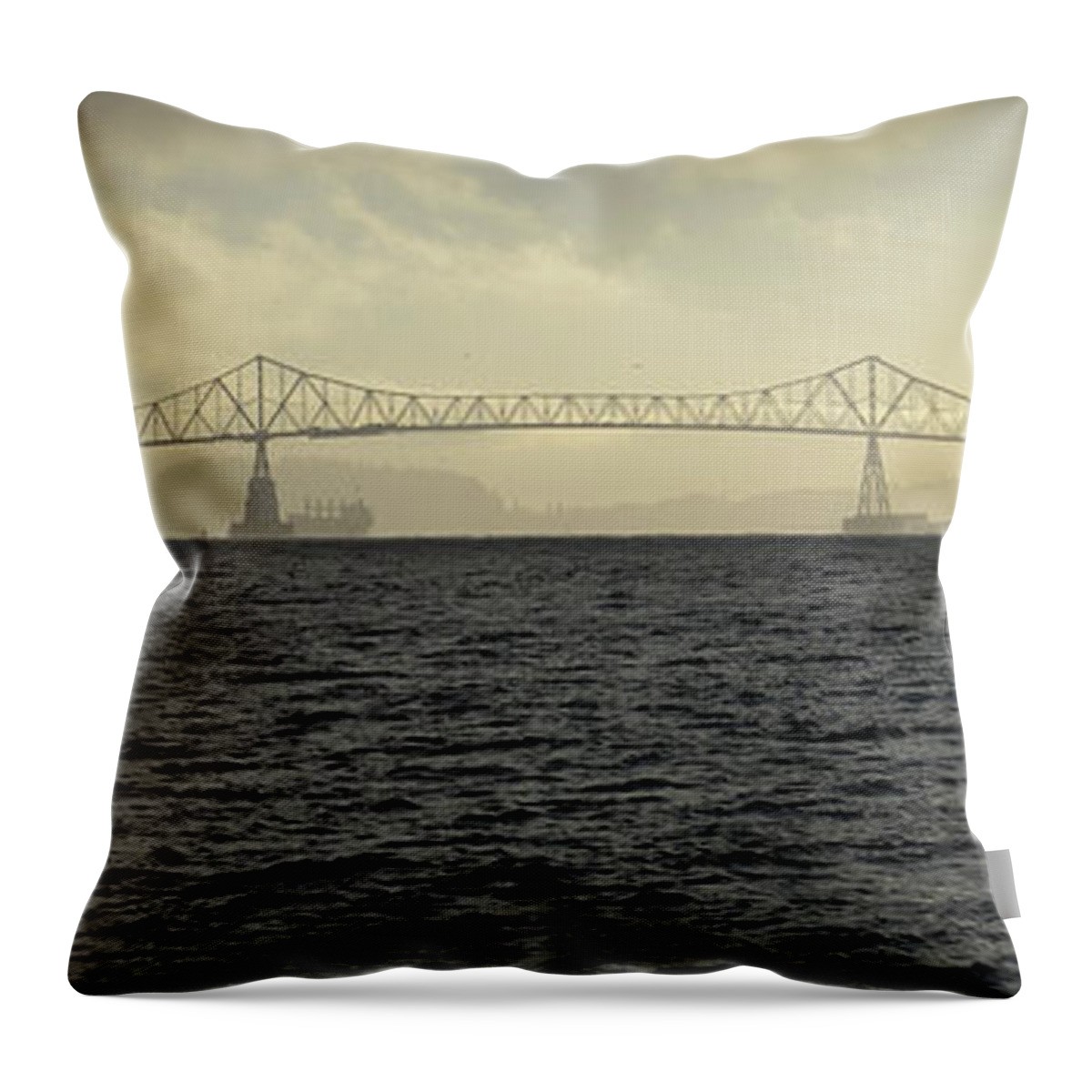 Denise Bruchman Throw Pillow featuring the photograph Megler in the Mist by Denise Bruchman