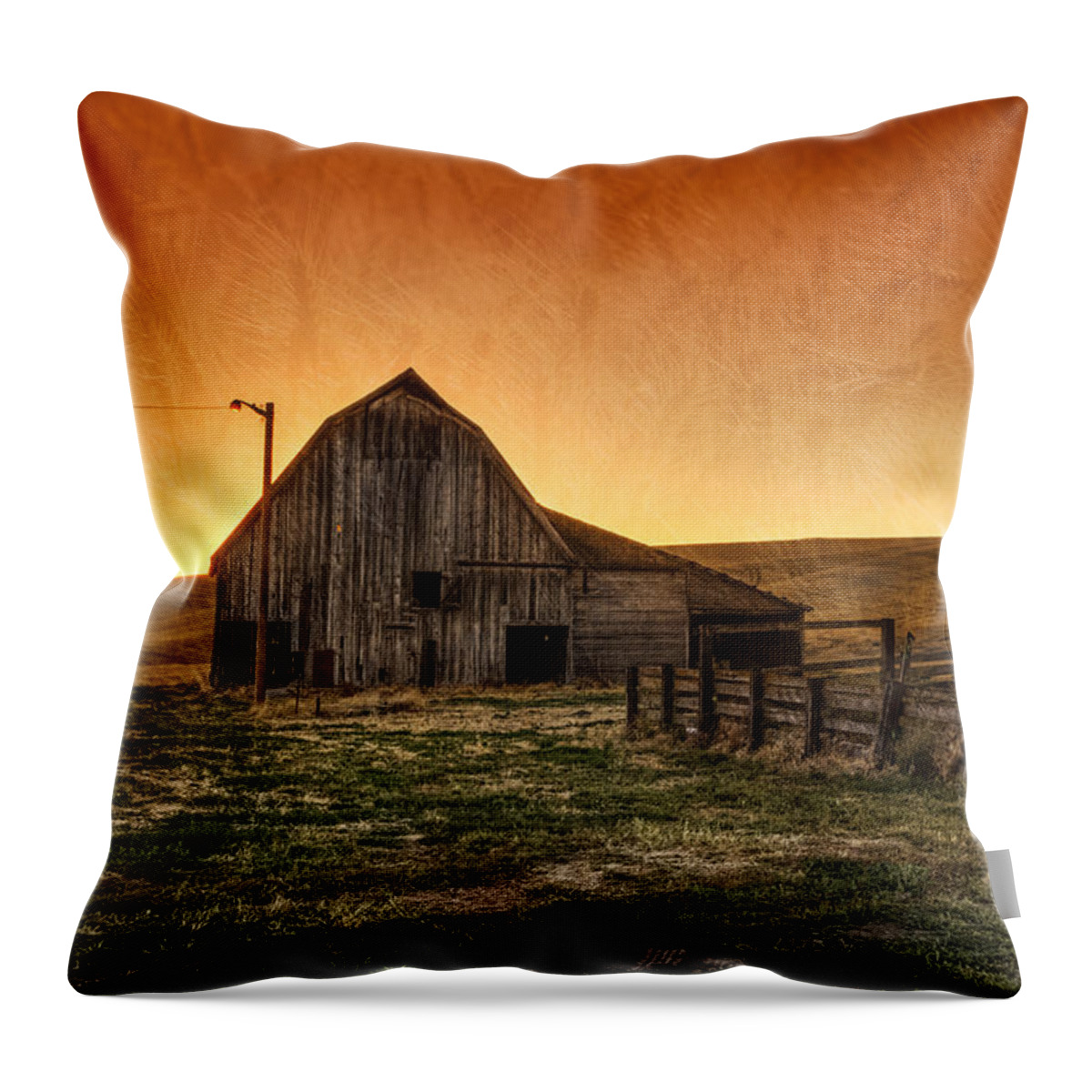 Wheat Fields Throw Pillow featuring the mixed media Memories of Harvest by Mark Kiver