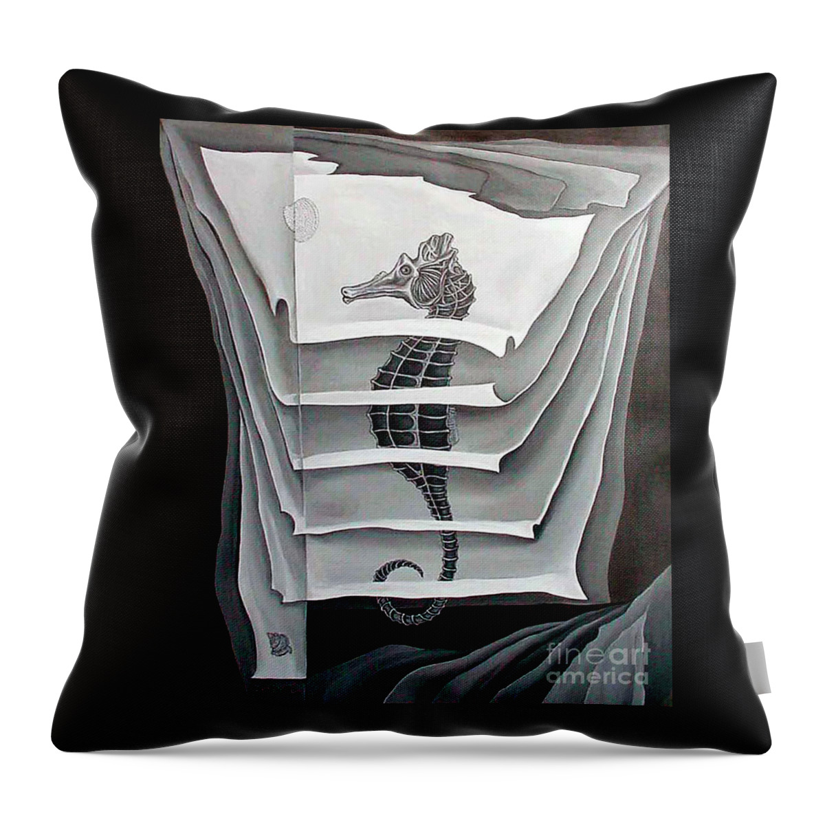 Seahorse Throw Pillow featuring the painting Memory layers by Fei A