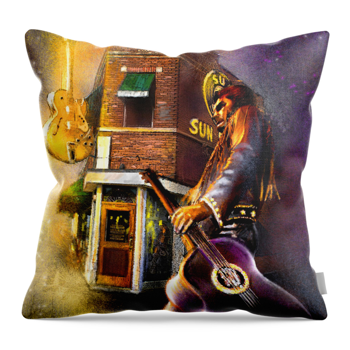 Memphis Throw Pillow featuring the painting Memphis Nights 06 by Miki De Goodaboom