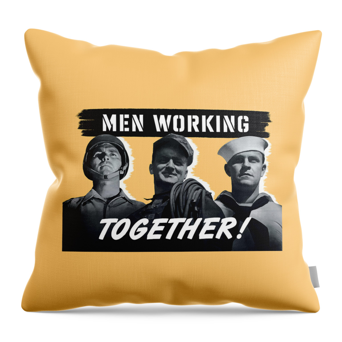 World War Ii Throw Pillow featuring the painting Men Working Together -- WW2 Poster by War Is Hell Store