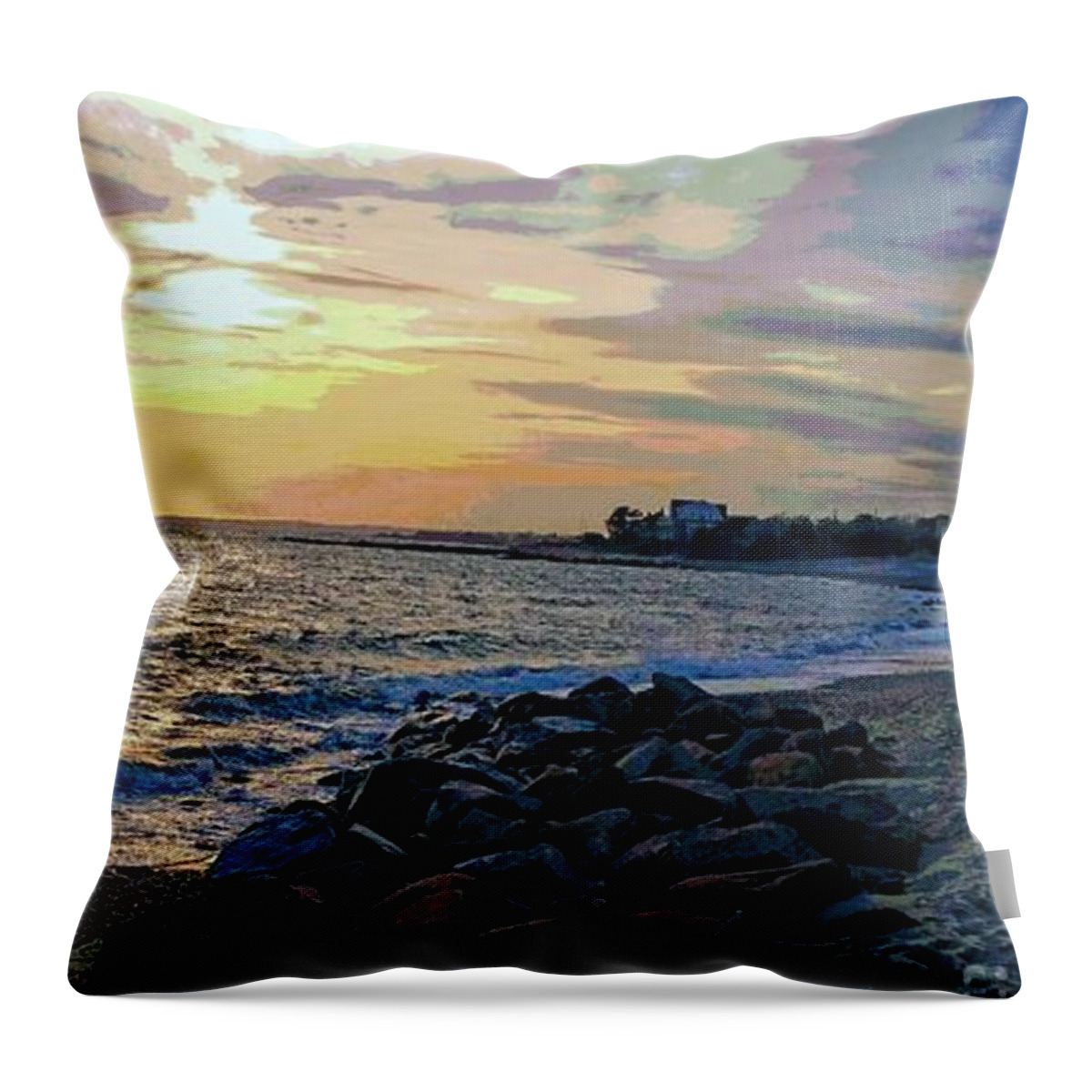 Beach Throw Pillow featuring the photograph Menauhant Abstracted Sunset by Christine Chepeleff