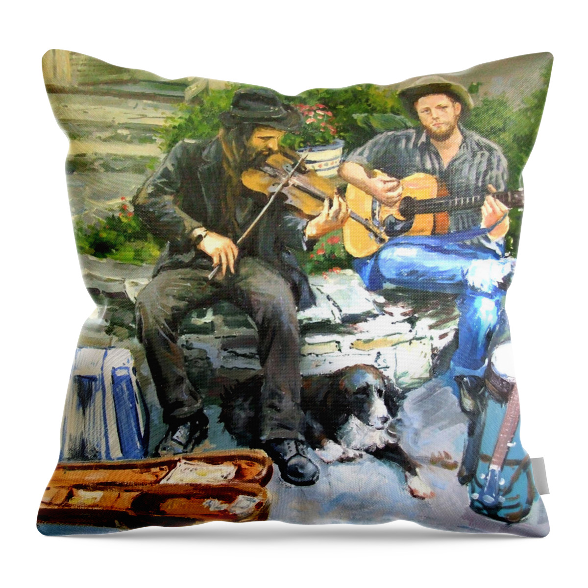 Musicians Throw Pillow featuring the painting Mens Best Friend by Conor McGuire